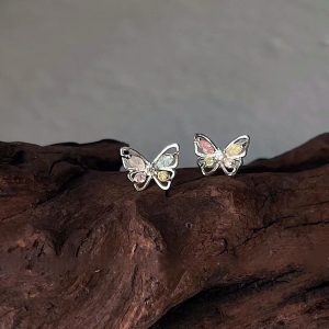 Colorful Zircon Butterfly Studs