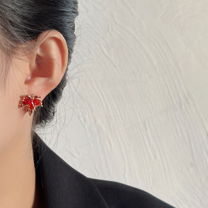 Crimson Maple Leaf Zirconia Studs